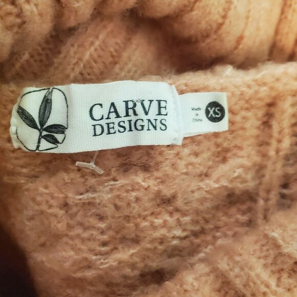 Carve Designs Chunky Cable Knit Sweater Oversized Wool Turtleneck Pink Sz XS-M - Picture 6 of 7